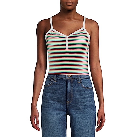 No Boundaries size large rainbow striped spaghetti strap ribbed crop top NWT - Picture 12 of 14